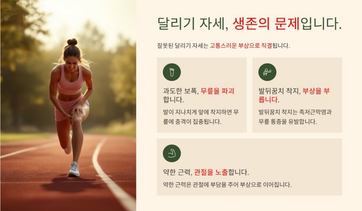 잘못된 러닝 자세로 오버스트라이드와 뒤꿈치 착지의 위험성