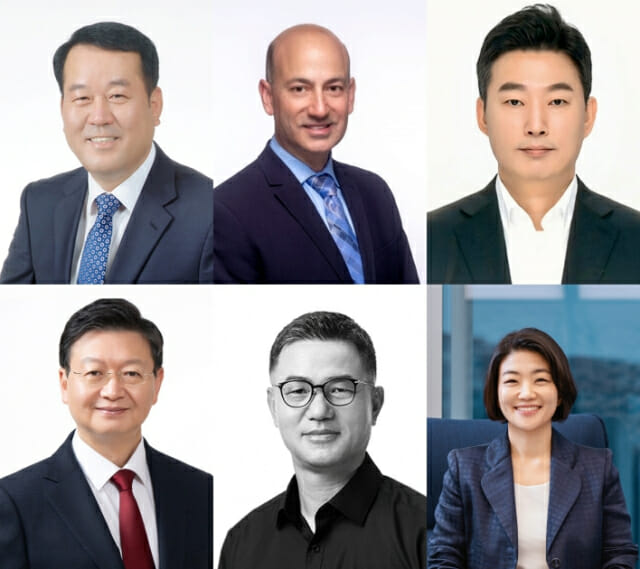 사진은 왼쪽 위부터 시계 방향으로 이동석 현대자동차 사장, 브라이언 라토프 현대차·기아 사장, 김윤구 현대오토에버 사장, 김혜인 현대자동차 부사장, 전병구 현대카드 사장, 배형근 현대차증권 사장