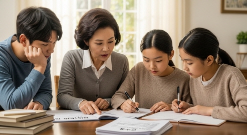 재신청을 위한 서류 준비 중인 가족