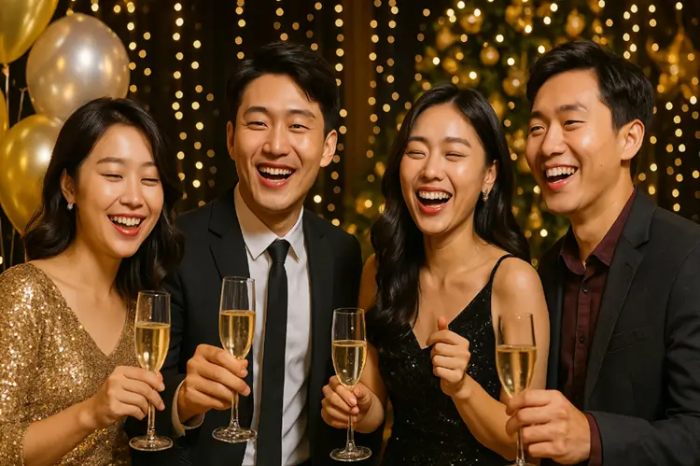 샴페인 남녀 4명