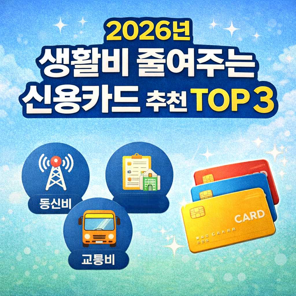 2026년 생활비 줄여주는 신용카드 추천 TOP 3 (통신비, 관리비, 교통비 끝판왕)
신용카드추천, 체크카드순위, 생활비절약, 카드테크, 2026년알짜카드, 통신비할인카드, 공과금할인, 카드캐시백이벤트, 거북이의재테크, 재테크기초