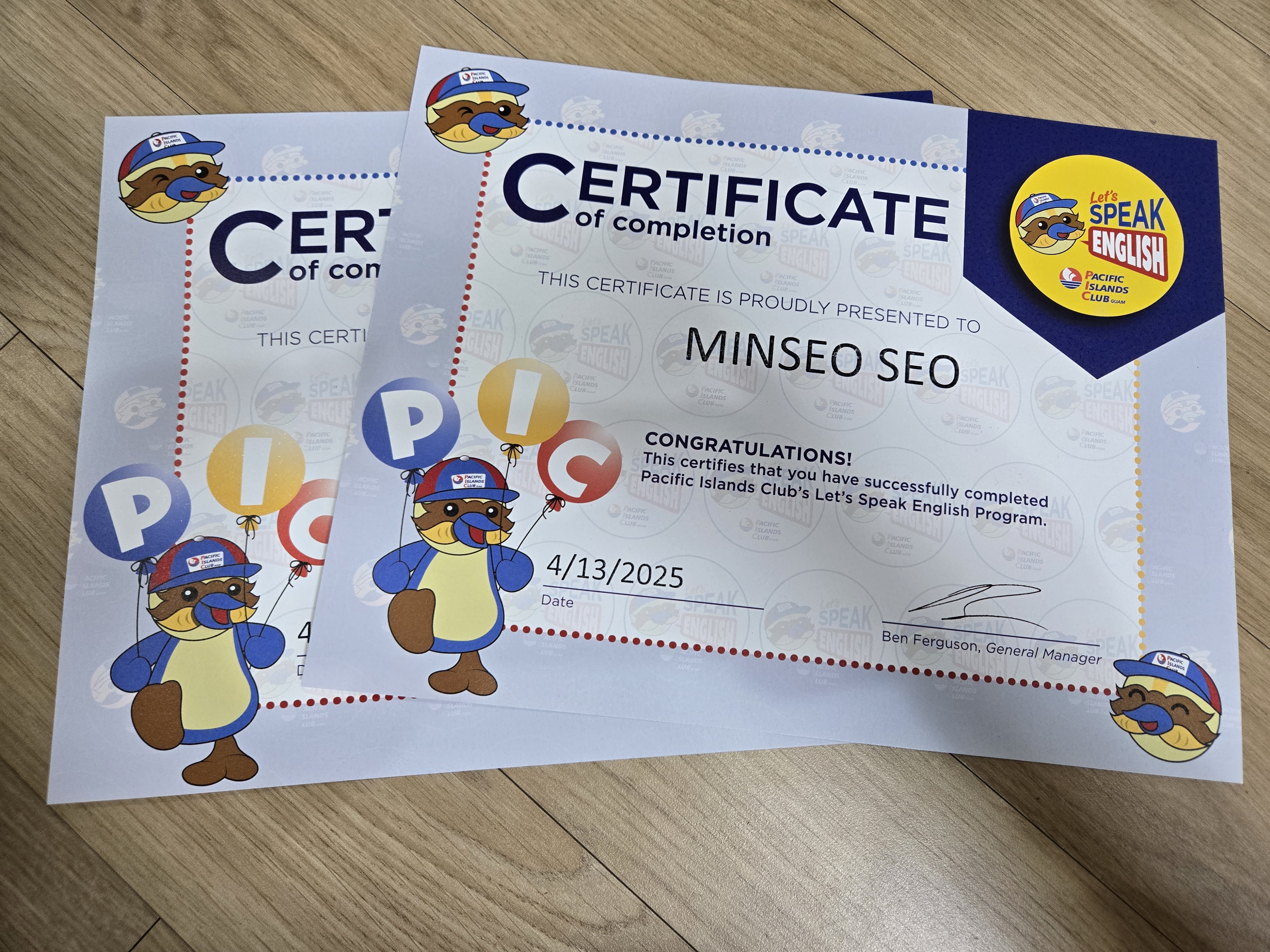 괌 pic 리조트 렛츠스픽잉글리시 인증서