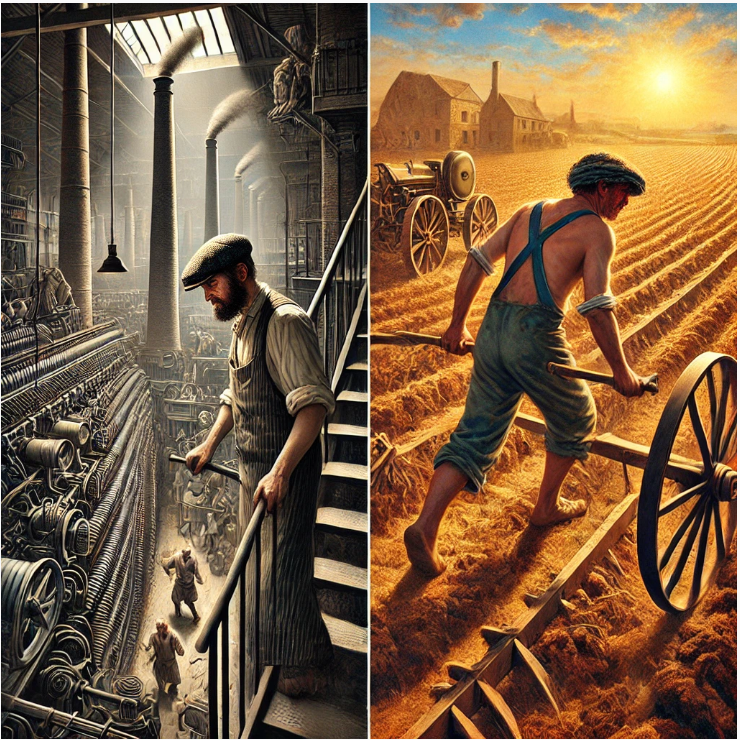 18~19세기 영국 공장 노동자와 프랑스의 농장 노동자 모습입니다.