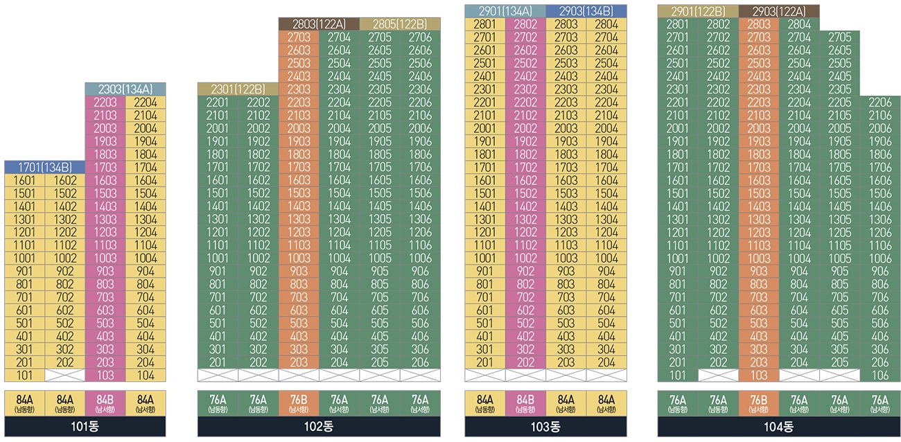 월명공원 한라비발디 온더파크 동･호수 층별 배치도-1
