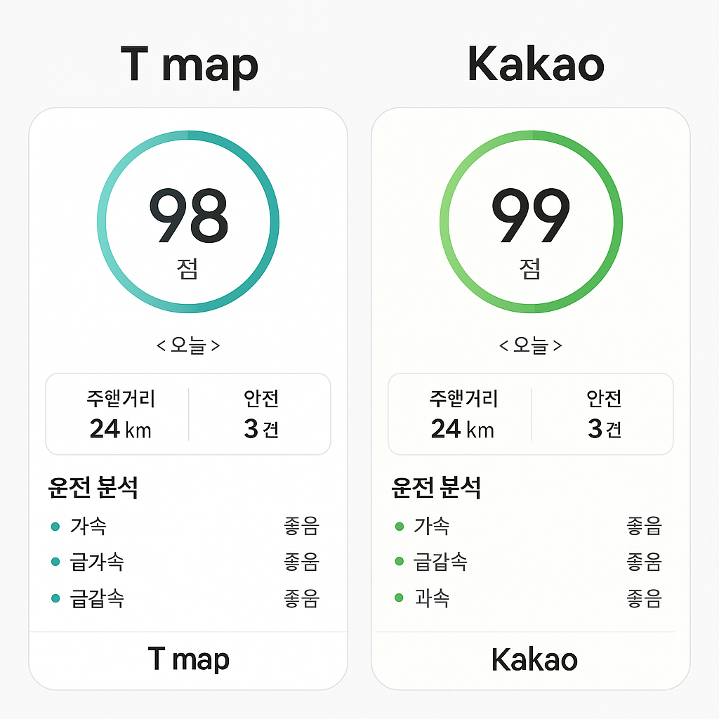 티맵, 카카오 맵 점수반영표