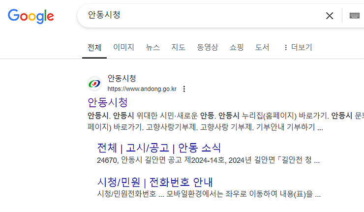 구글-안동시청-검색-결과