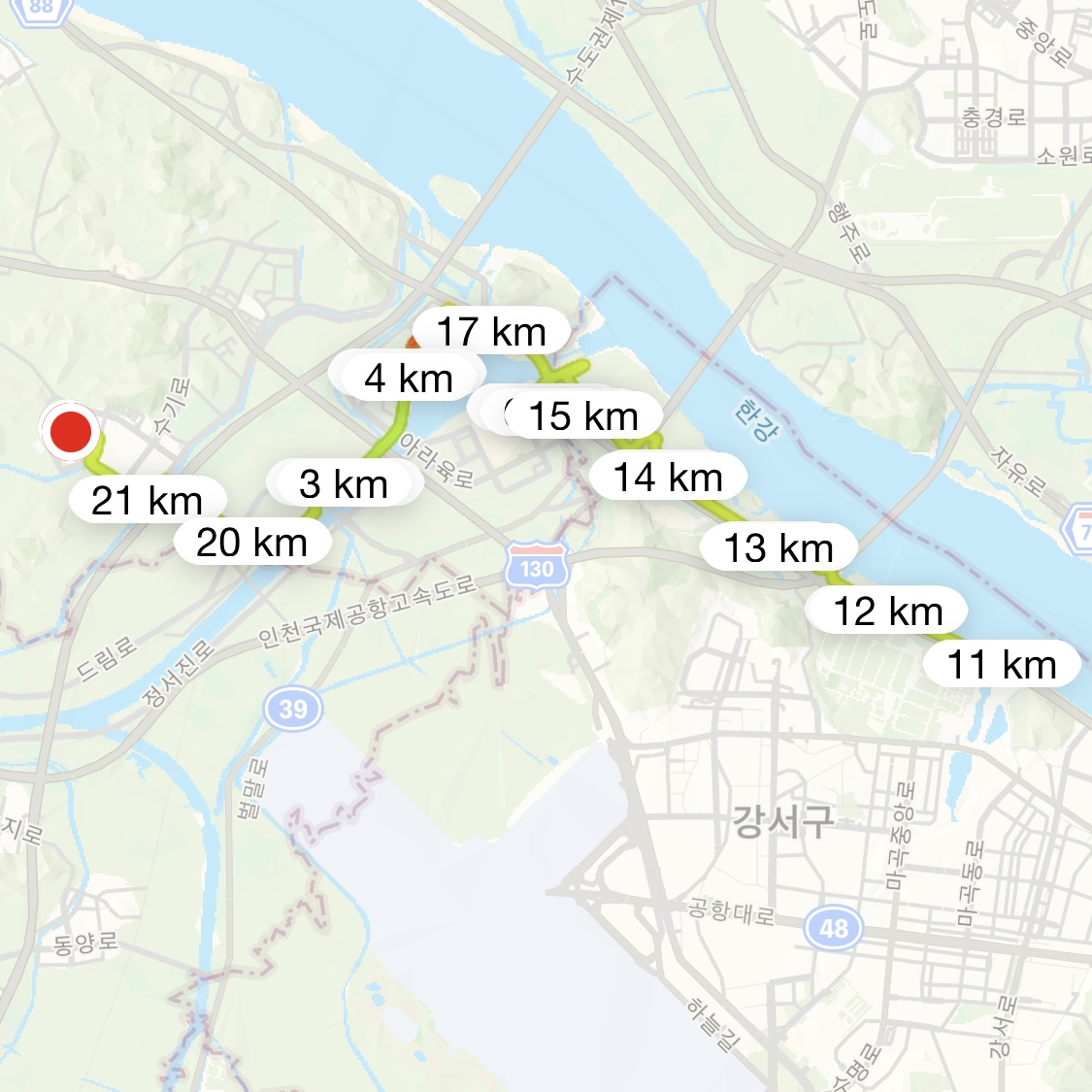 김포 고촌 - 마곡대교 22K LSD 코스