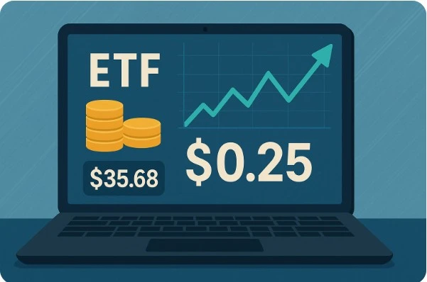 노트북 화면에 표시된 ETF 그래프와 소수점 단위 투자 수치