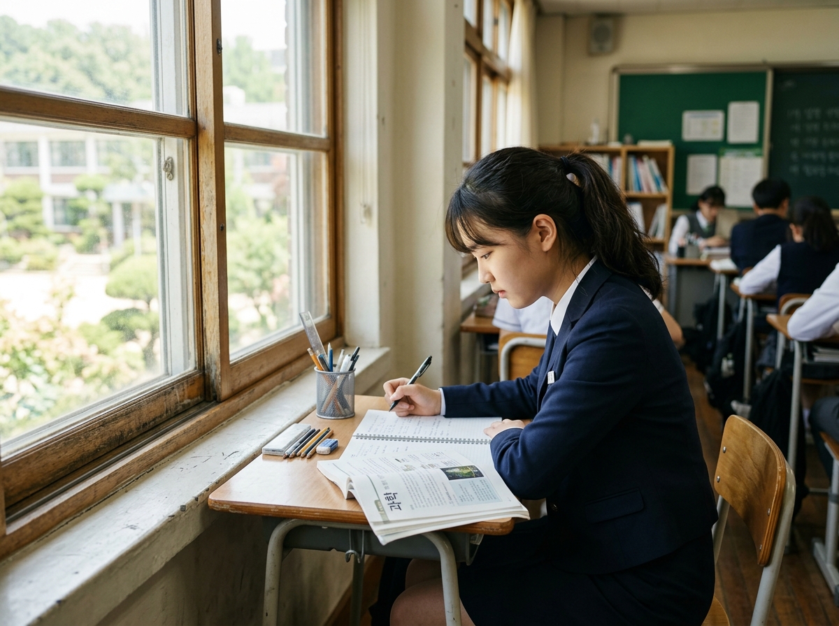과학 교과서를 보며 학습 목표를 설정하는 학생의 모습