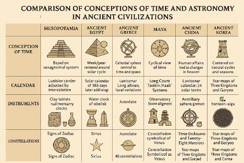 고대 문명 시간 인식과 천문학 시스템의 비교