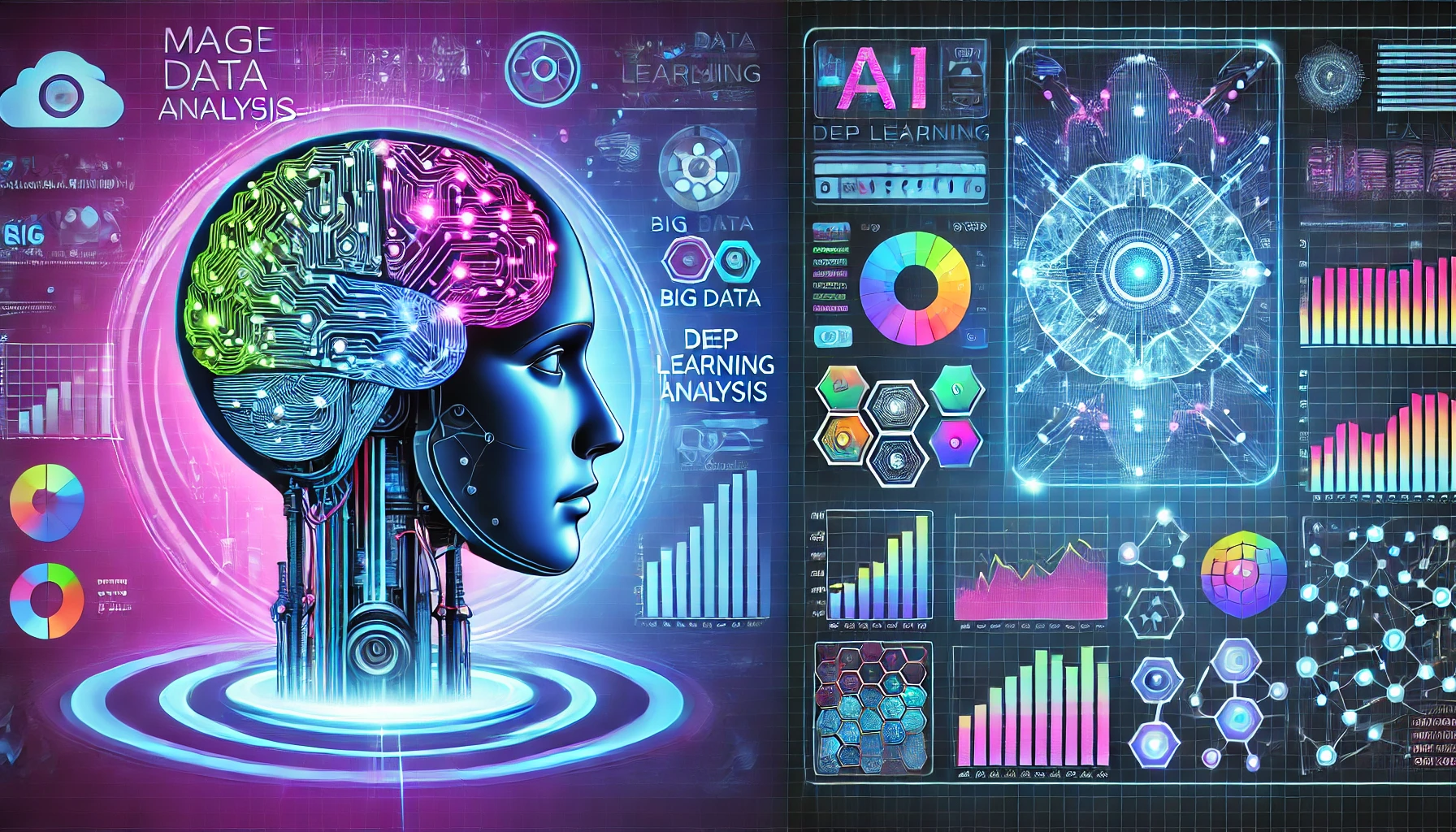 AI-powered robotic brain with data streams