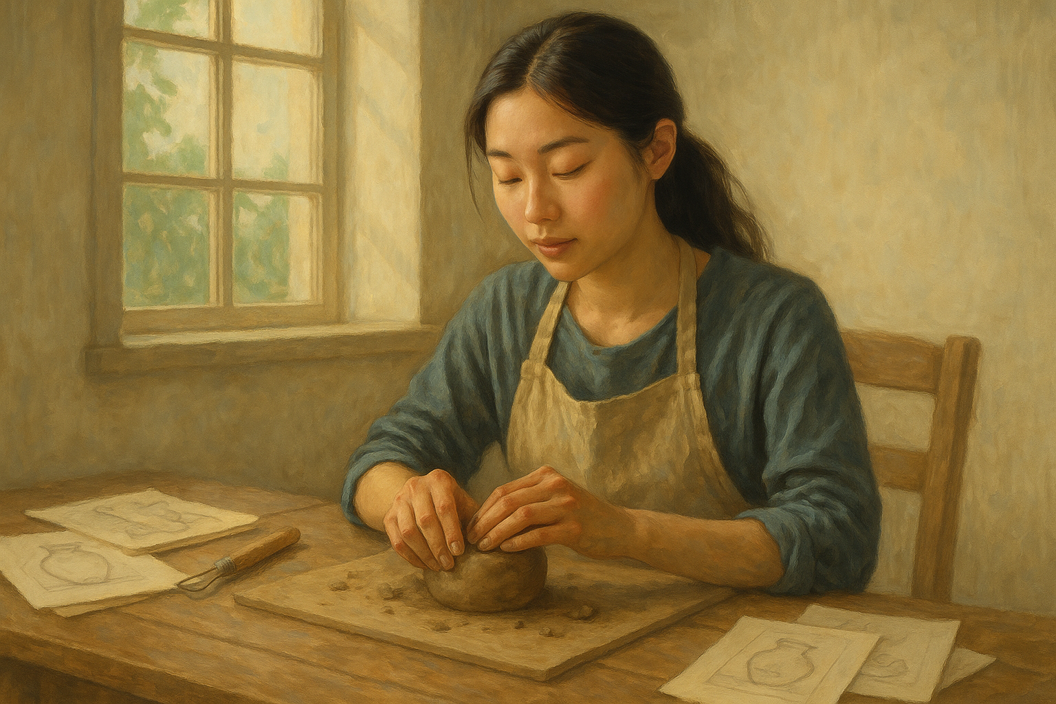 성미경 씨(가상의 인물)가 우울증을 회복하기 위해서 미술 치료를 받는 모습 일러스트