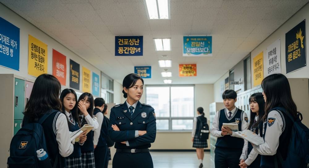 고등학교에 경찰 출동한 사진