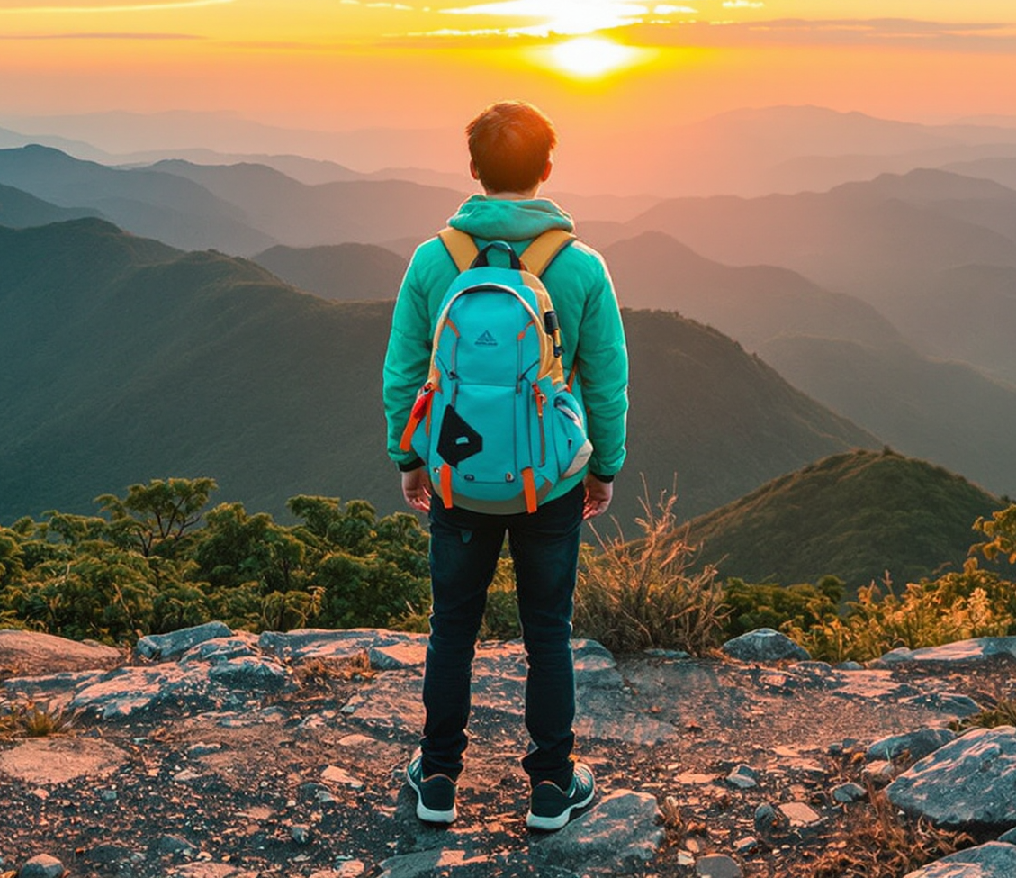 혼자 떠나는 백패킹 여행 혼자 서있는 남자 보습