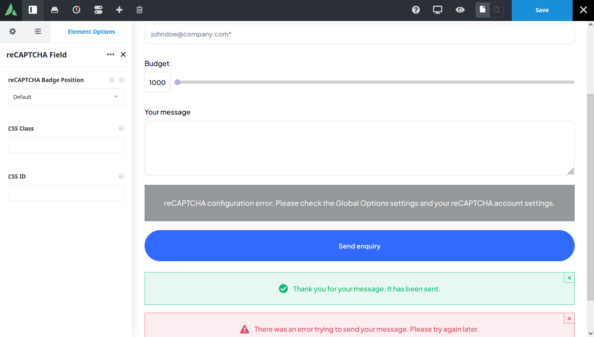 reCAPTCHA 필드 오류