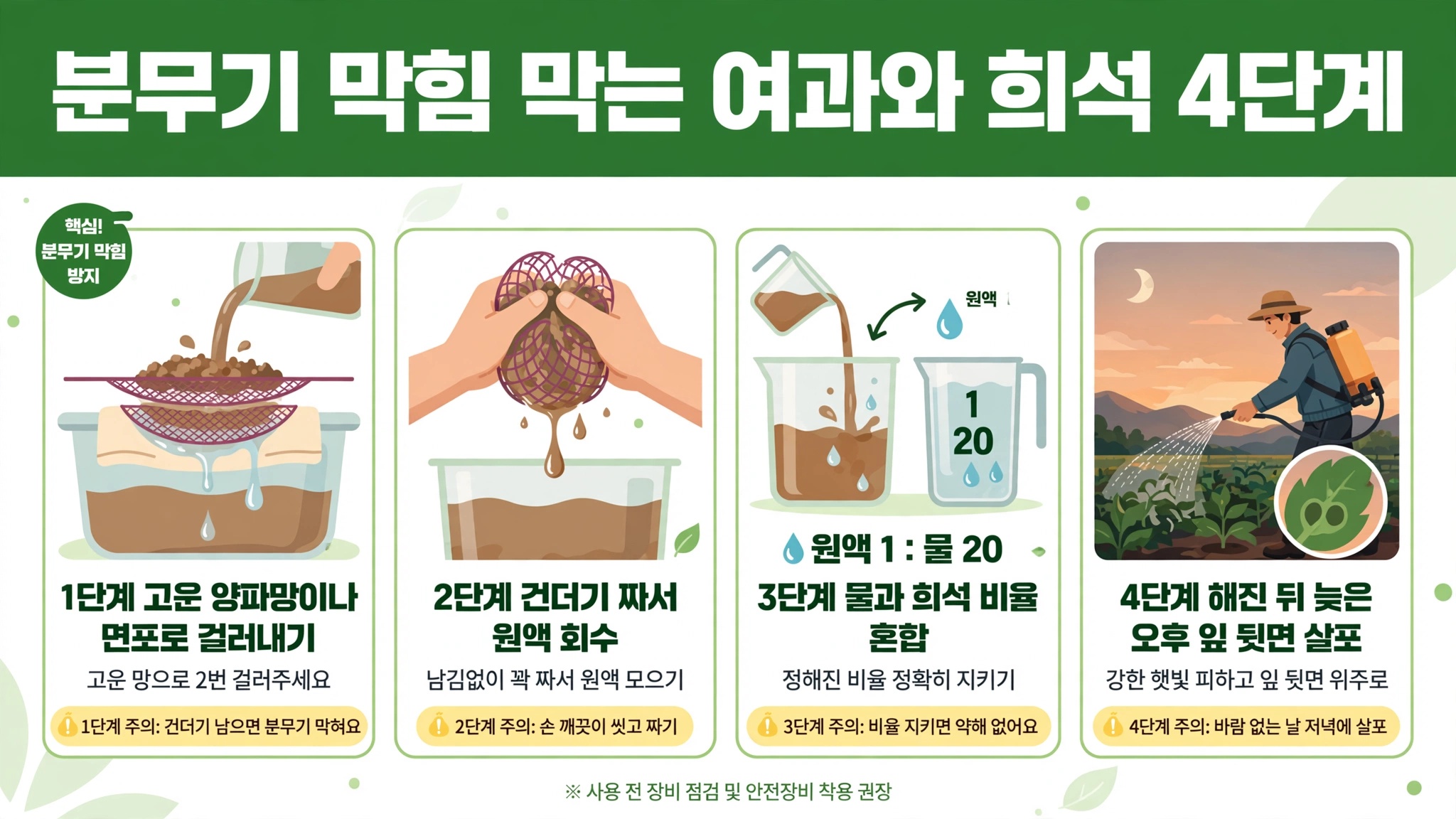 친환경 농약 만들기 분무기 막힘 방지 여과 희석 4단계 양파망 면포