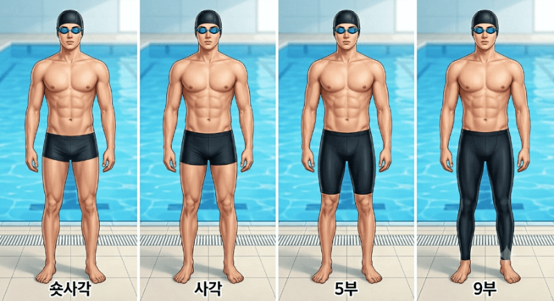 남자 수영복 길이 비교 숏사각 사각 5부 9부
