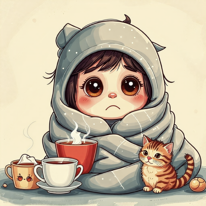 열이 나서 아픈 모습을 표현한 사진