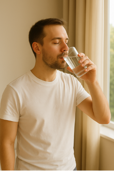 아침에 일어나 물마시는 남성 미라클모닝의 실천법