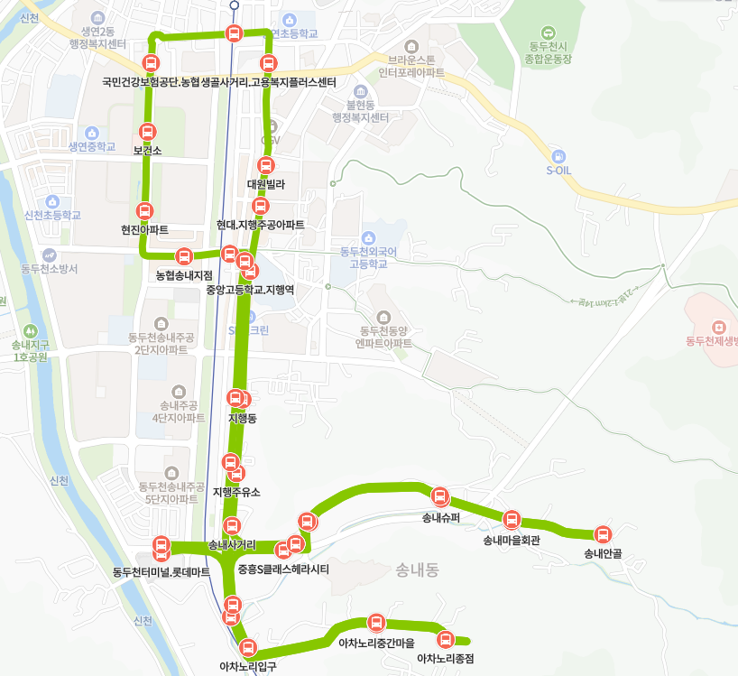 동두천-91-1번-버스-노선-지도