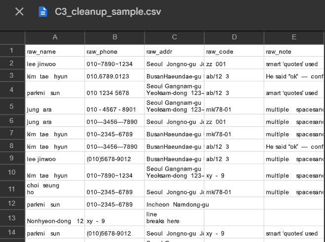 cleanup 샘플 데이터 관련 이미지