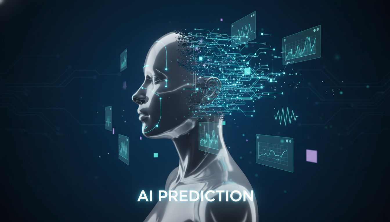 은빛 실루엣과 푸른 네온 조명으로 표현된 AI 얼굴 예측 상징 이미지