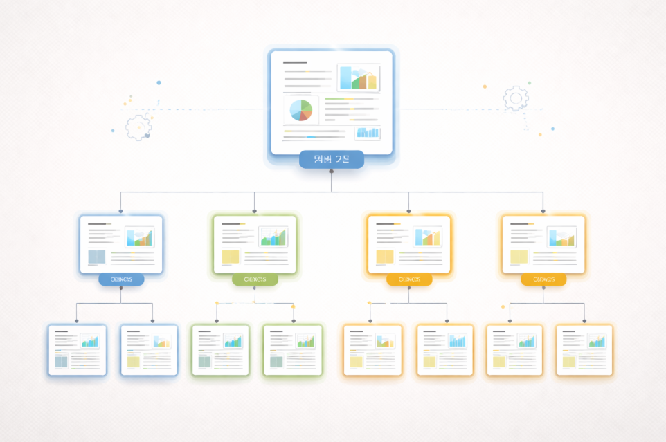 기준 문서를 중심으로 계층적으로 연결된 블로그 구조 이미지
