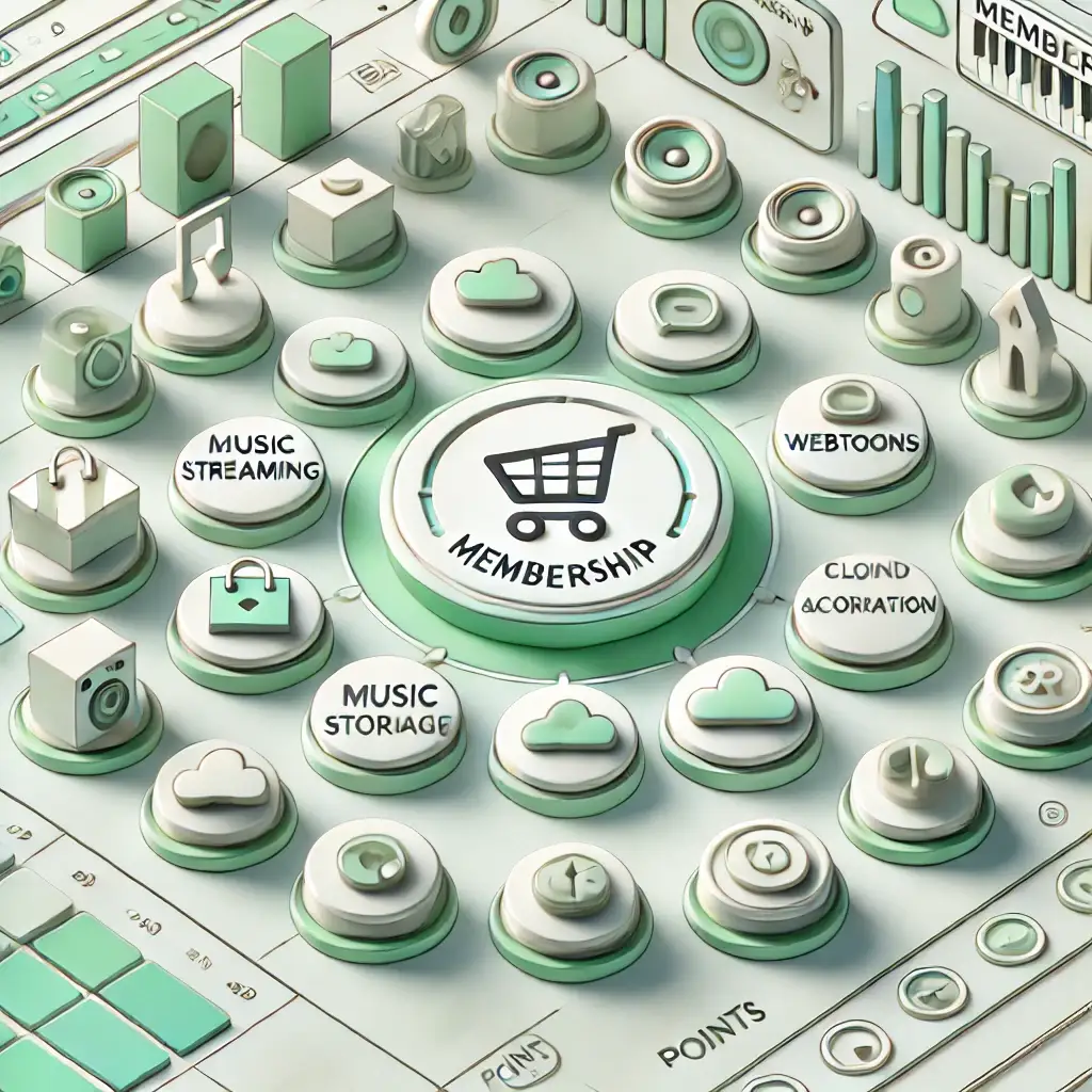 네이버 멤버십 혜택을 상징하는 3D 아이콘 일러스트 (쇼핑, 콘텐츠, 포인트, 클라우드 등)