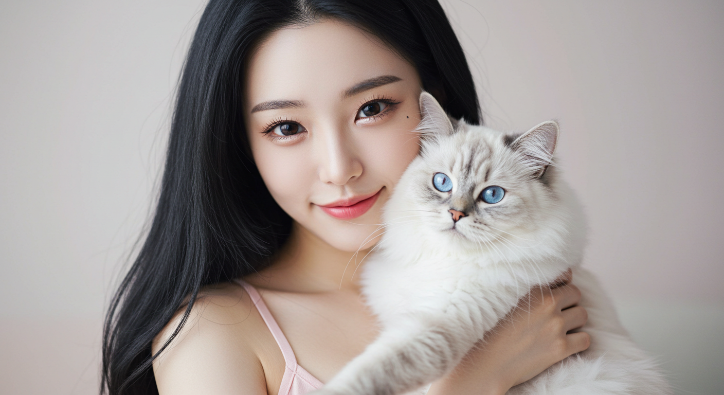 고양이를 안고있는 여성