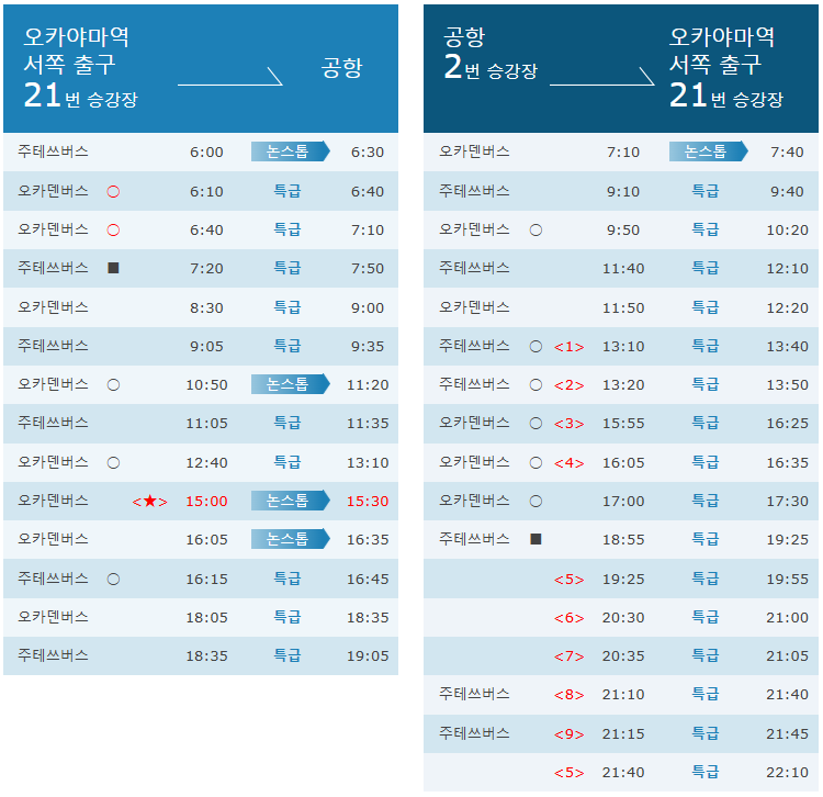 오카야마역 < - > 오카야마역 버스 시간표