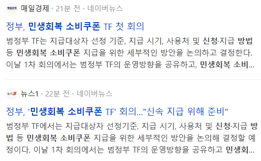민생회복 소비쿠폰 신청방법, 관련 뉴스 기사들