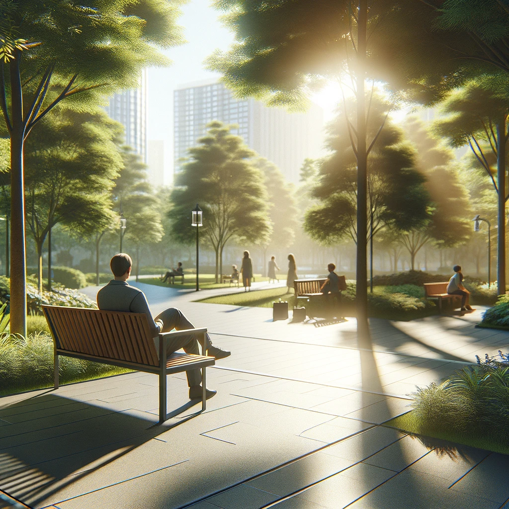 고즈넉한 공원의 이른아침 풍경, 소박한 행복.