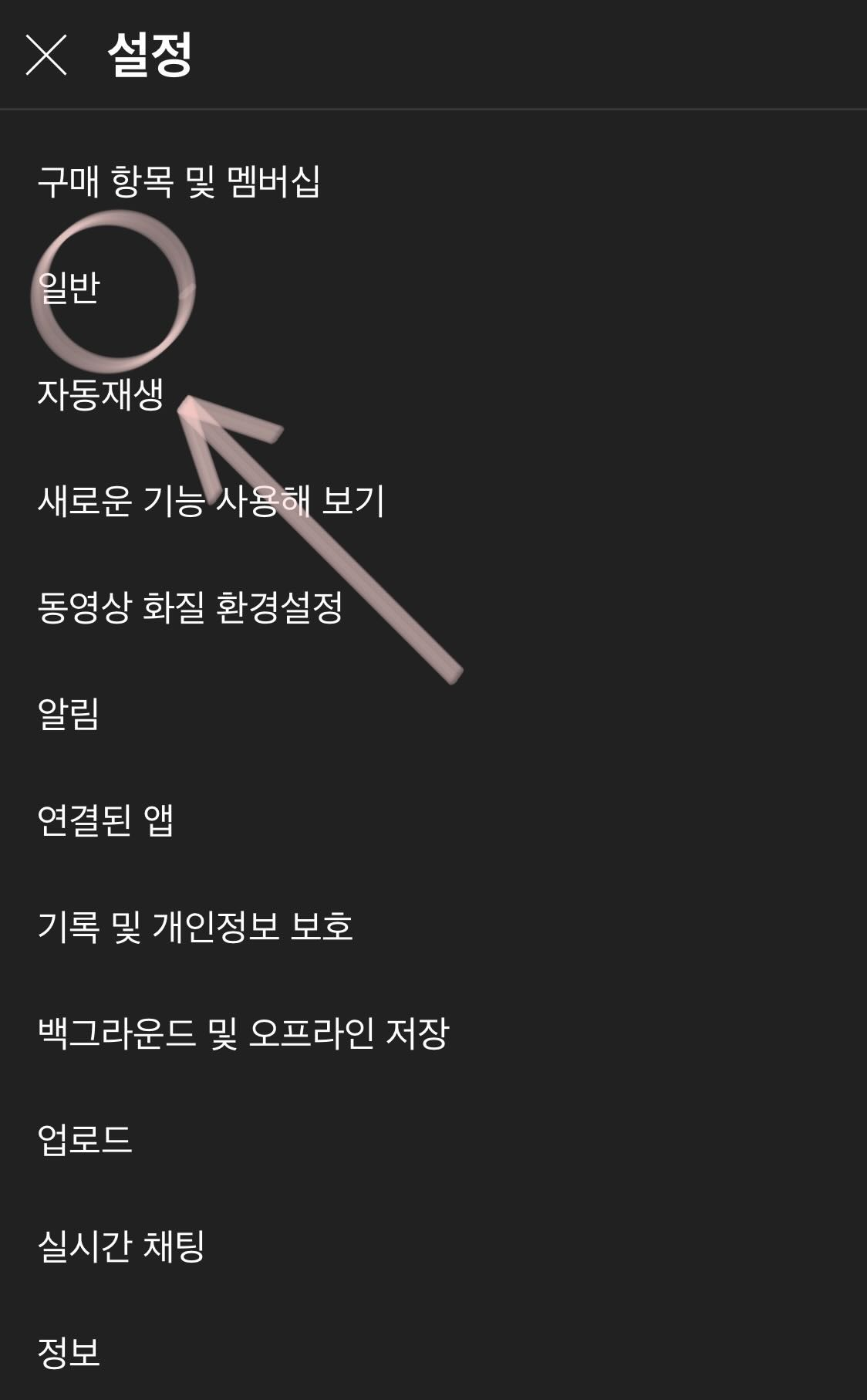 유튜브 일반 설정