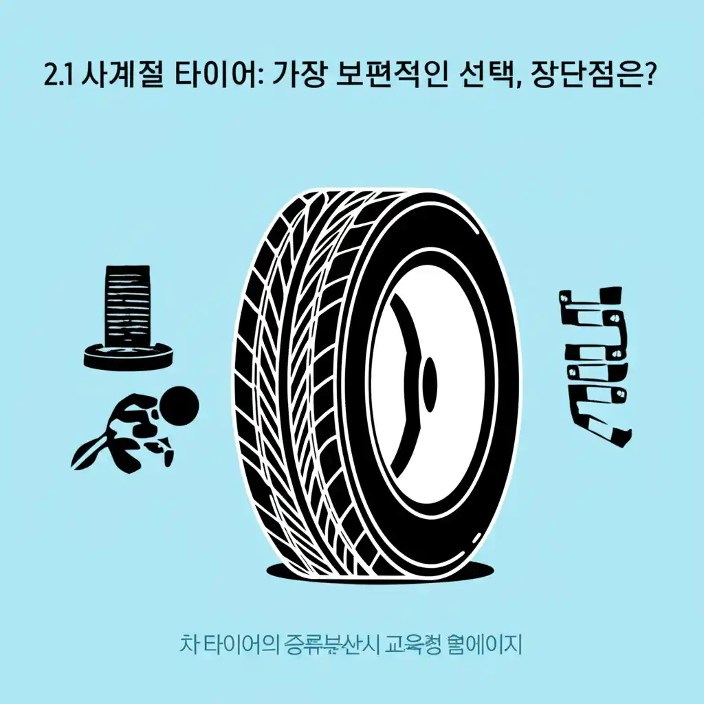 차 타이어 종류 중 사계절 타이어의 특징과 장단점 설명.