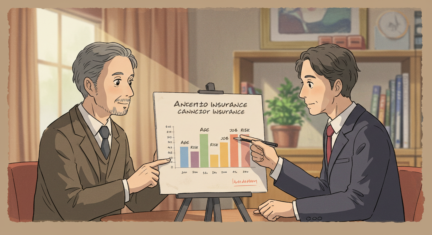 암보험 가입 핵심 조건을 설명받는 남성 일러스트