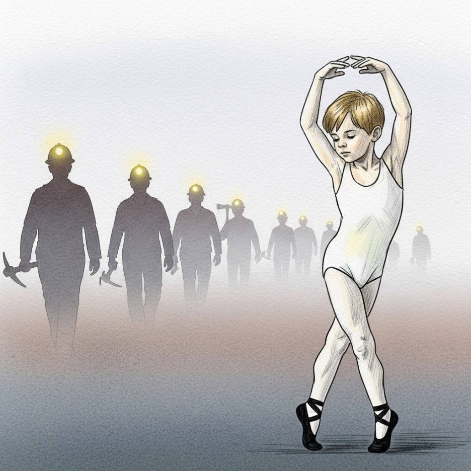 광부들의 행렬과 발레 연습을 하는 소년