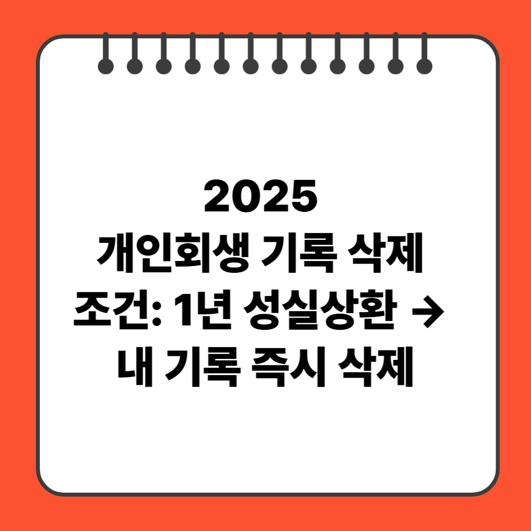 2025 개인회생 기록 삭제 조건: 1년 성실상환 → 내 기록 즉시 삭제