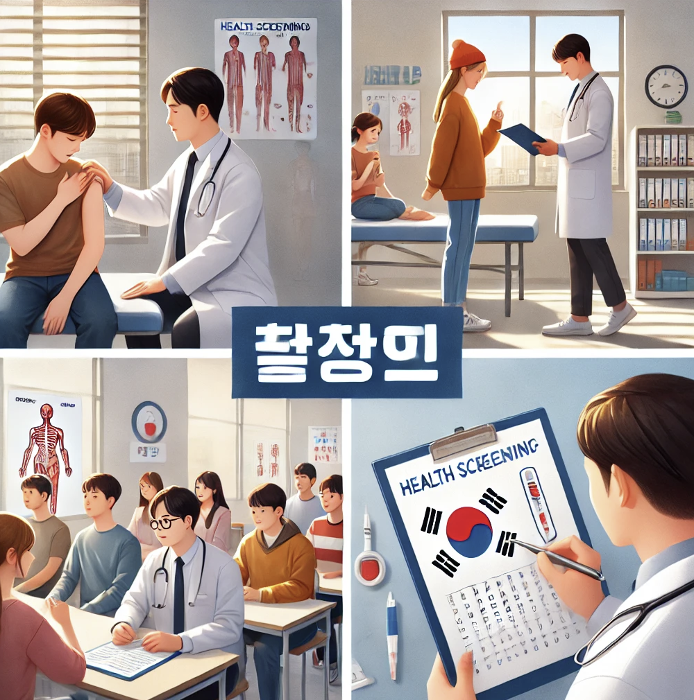 청소년들의 무료 건강검진을 실시하는 중