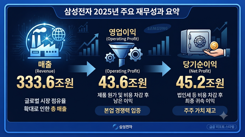 삼성전자 2025년 매출 영업이익 당기순이익을 비교한 재무 구조도