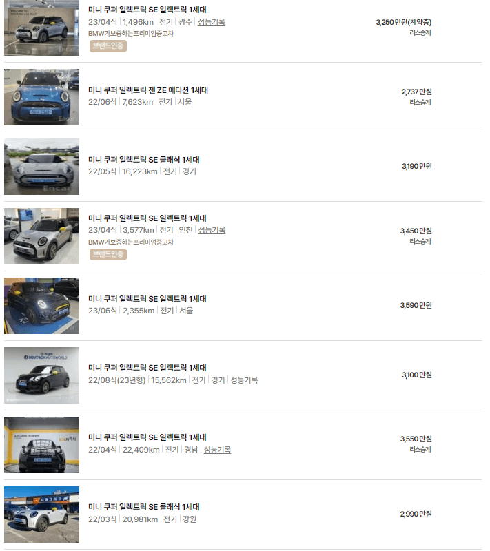 쿠퍼 일렉트릭 (22년 ~ 현재) 중고차 가격