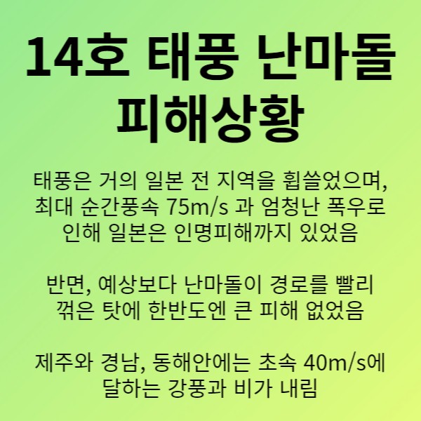 14호 태풍 난마돌 피해상황