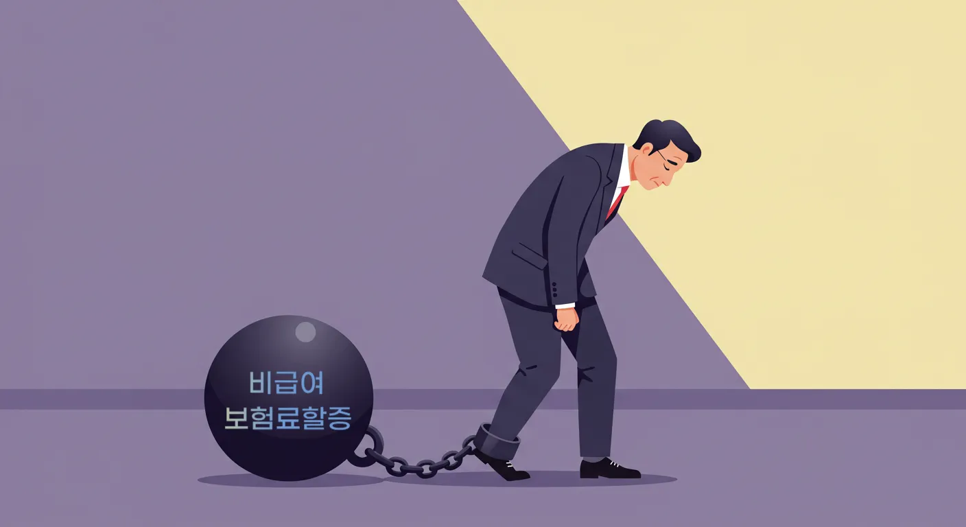 "비급여 보험료 차등제로 무거운 보험료 쇠공을 발목에 찬 남성을 보여주는 이미지"