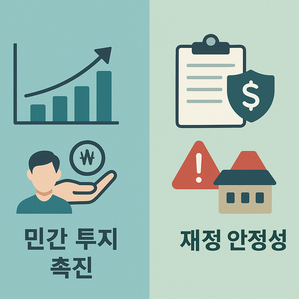 투자 확대와 재정 안정 정책을 대비해 보여주는 경제정책 변화 인포그래픽