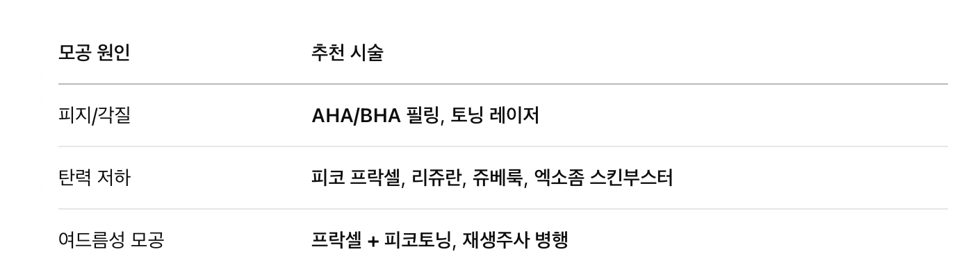 넓은 모공 – 탄력 문제 & 피지 분비