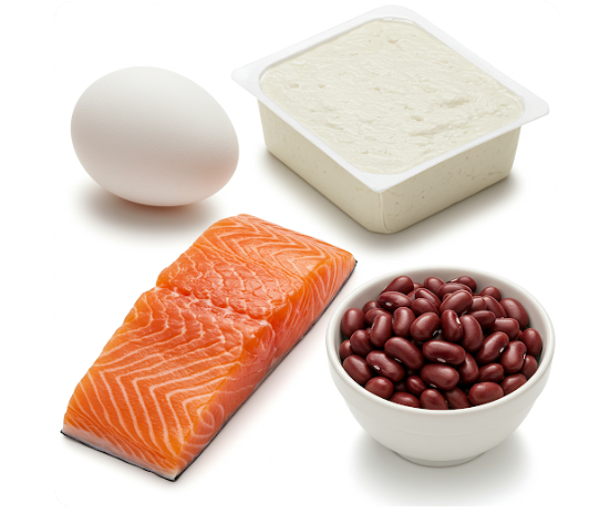 계란, 두부, 연어, 콩 사진
