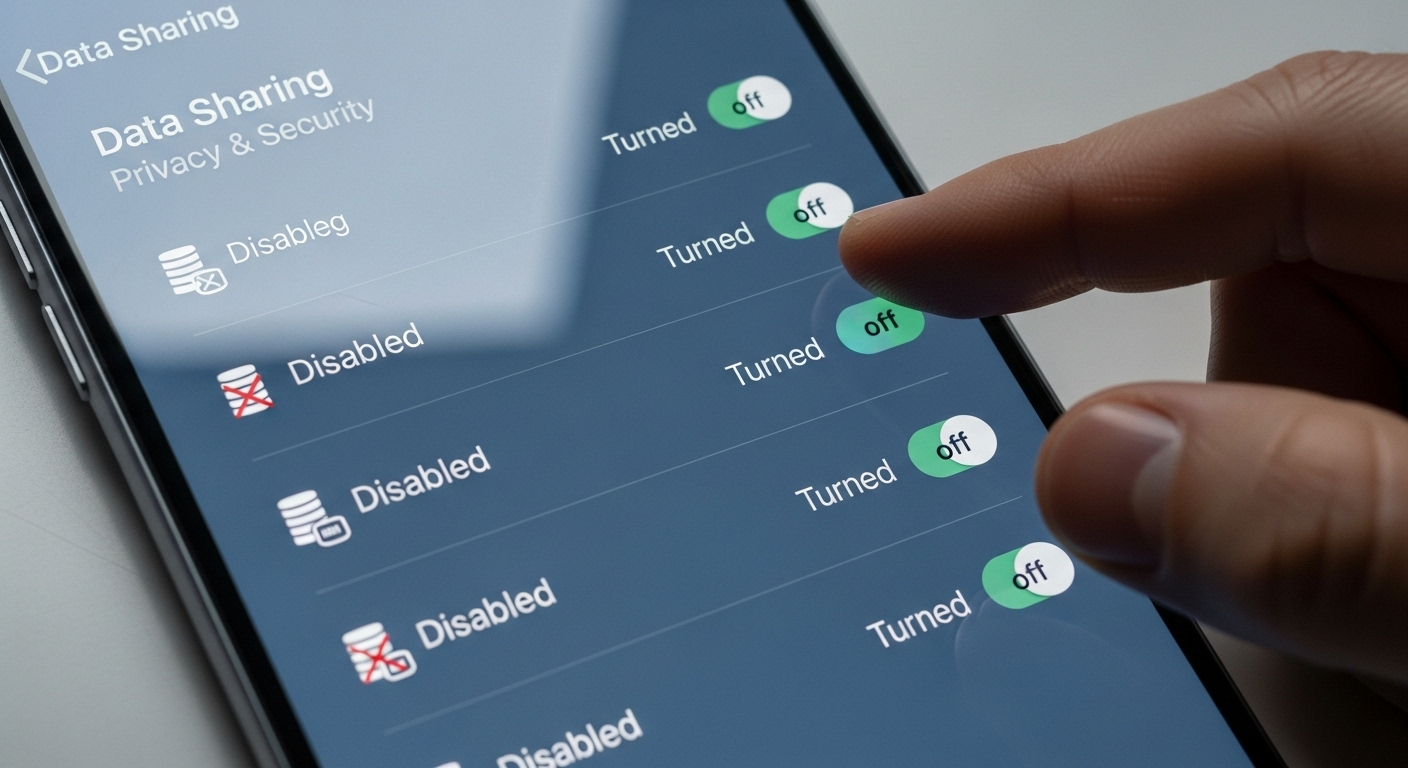 스마트폰 설정 메뉴에서 개인 정보 공유 및 진단 옵션이 비활성화되어 있는 화면. 사용자가 직접 데이터 흐름을 차단하는 모습을 보여줍니다.