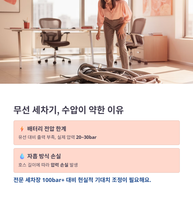 무선 세차기의 수압 한계와 원인