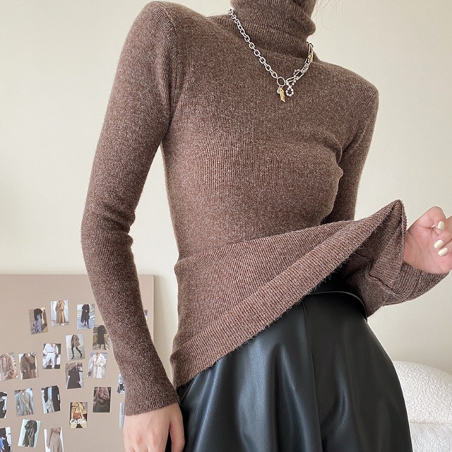 여성 목폴라 울 캐시미어 겨울 니트 스웨터 터틀넥