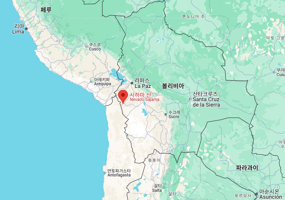 사하마 화산의 위치를 알 수 있는 지도