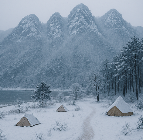 눈내린 겨울 캠핑장